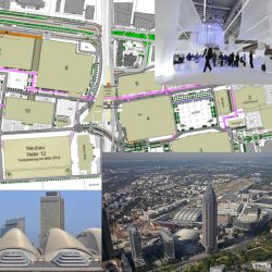 Messe Frankfurt mit Messehallen, Transportsystemen und Messegelände